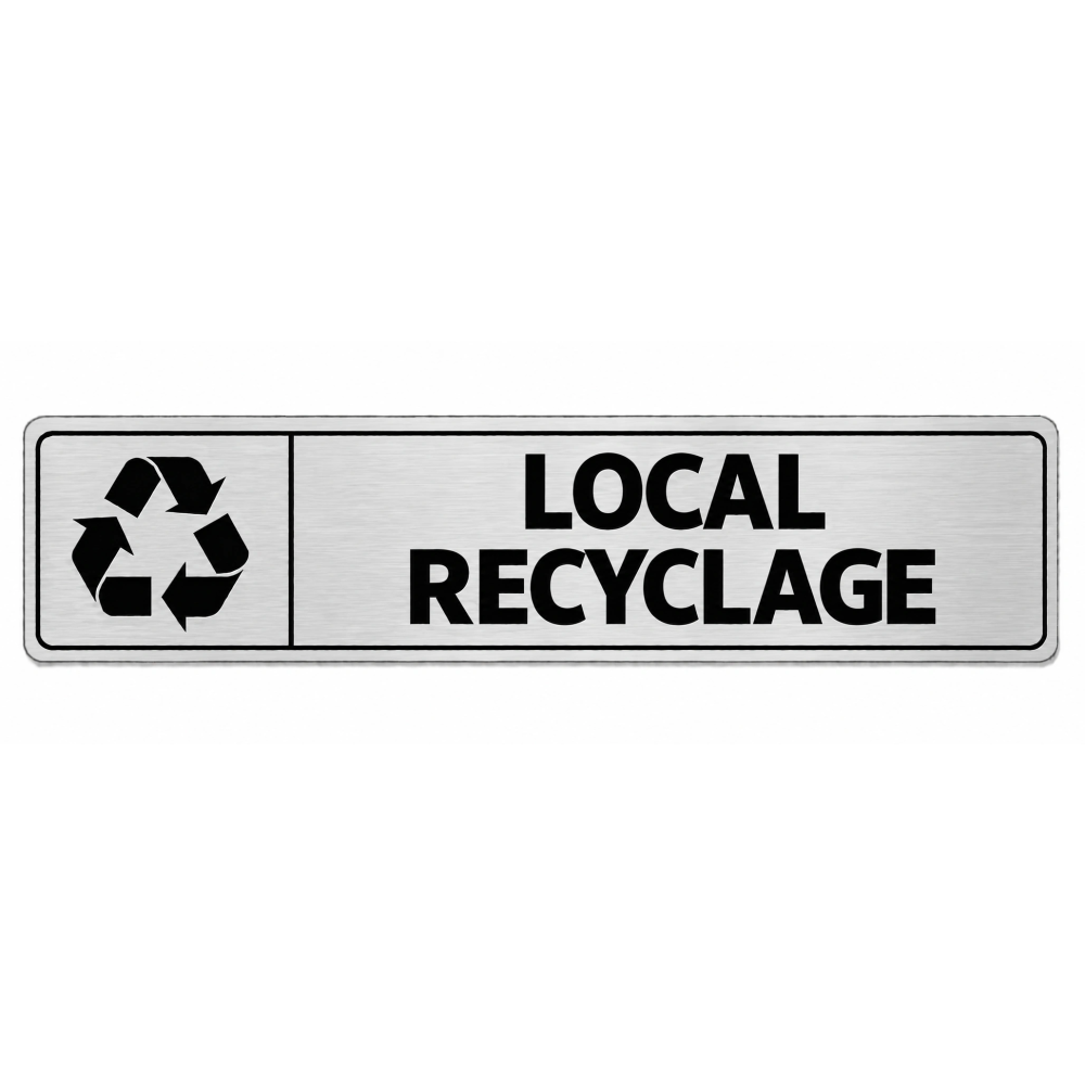 Plaque de porte Local Recyclage PVC argent brossé - signalétique déchets - Immograv