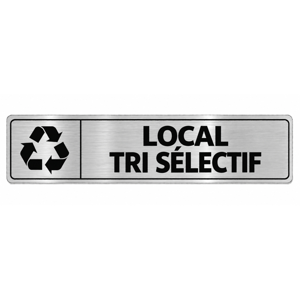 Plaque de porte Local Tri Sélectif PVC argent brossé - signalétique déchets - Immograv