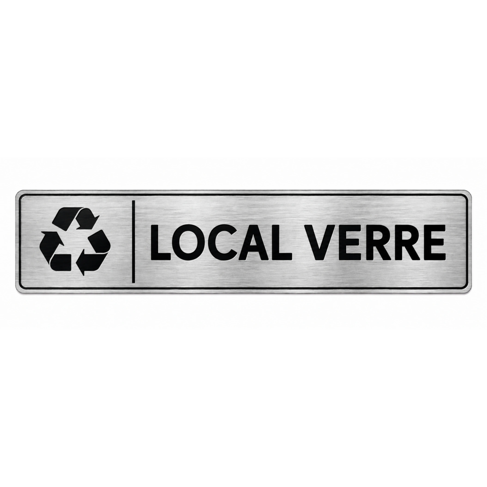 Plaque de porte Local Verre PVC argent brossé - signalétique déchets - Immograv