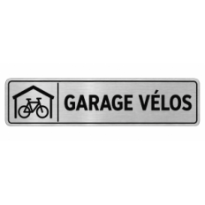 Plaque de porte Garage Vélos PVC argent brossé - signalétique stationnement et rangement des vélos - Immograv