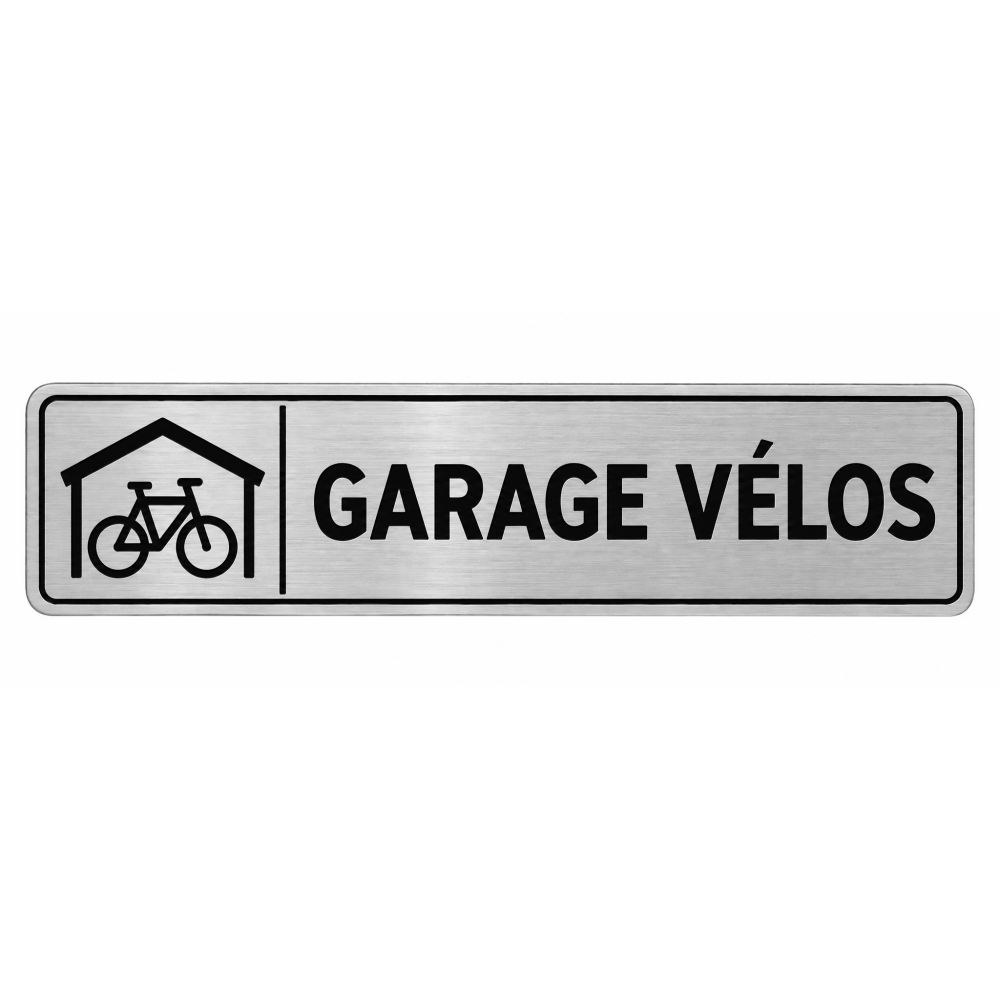 Plaque de porte Garage Vélos PVC argent brossé - signalétique stationnement et rangement des vélos - Immograv