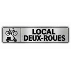 Plaque de porte Local Deux-Roues PVC argent brossé - signalétique stationnement des vélos