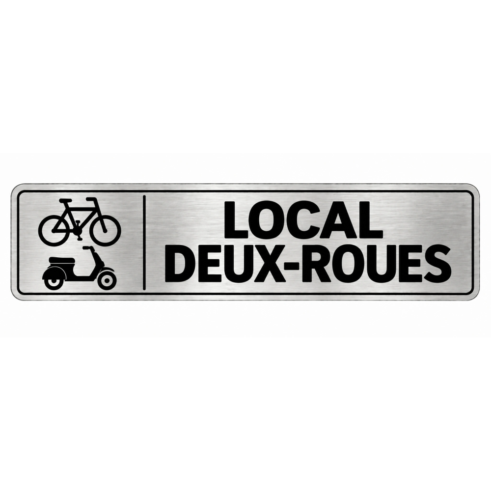 Plaque de porte Local Deux-Roues PVC argent brossé - signalétique stationnement des vélos