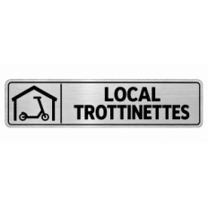 Plaque de porte Local Trottinettes PVC argent brossé - signalétique rangement et stationnement des trottinettes - Immograv