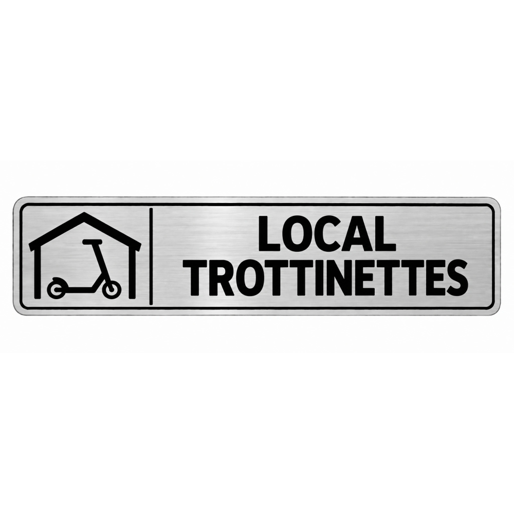 Plaque de porte Local Trottinettes PVC argent brossé - signalétique rangement et stationnement des trottinettes - Immograv