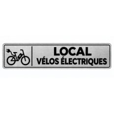 Plaque de porte Local Vélos Électriques PVC argent brossé - signalétique stationnement des vélos électriques - Immograv