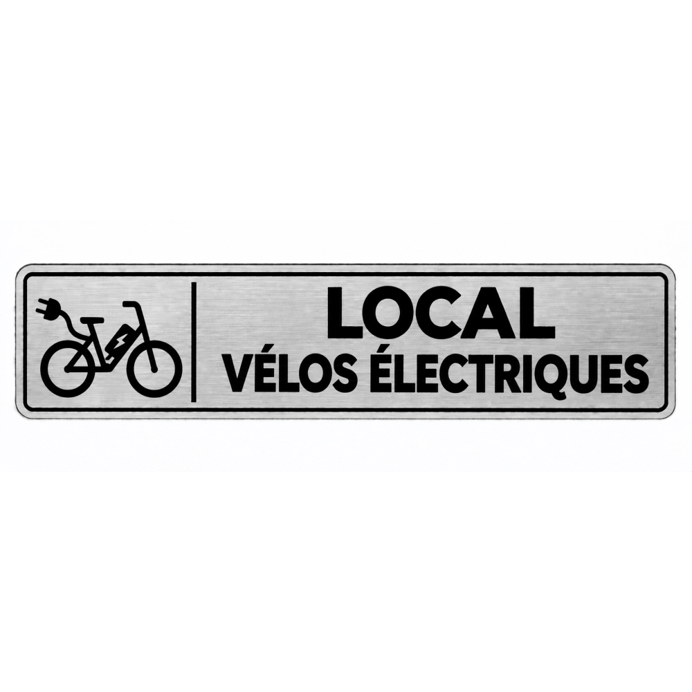 Plaque de porte Local Vélos Électriques PVC argent brossé - signalétique stationnement des vélos électriques - Immograv