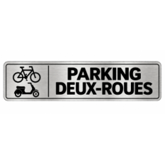 Plaque de porte Parking Deux-Roues PVC argent brossé - signalétique stationnement des vélos