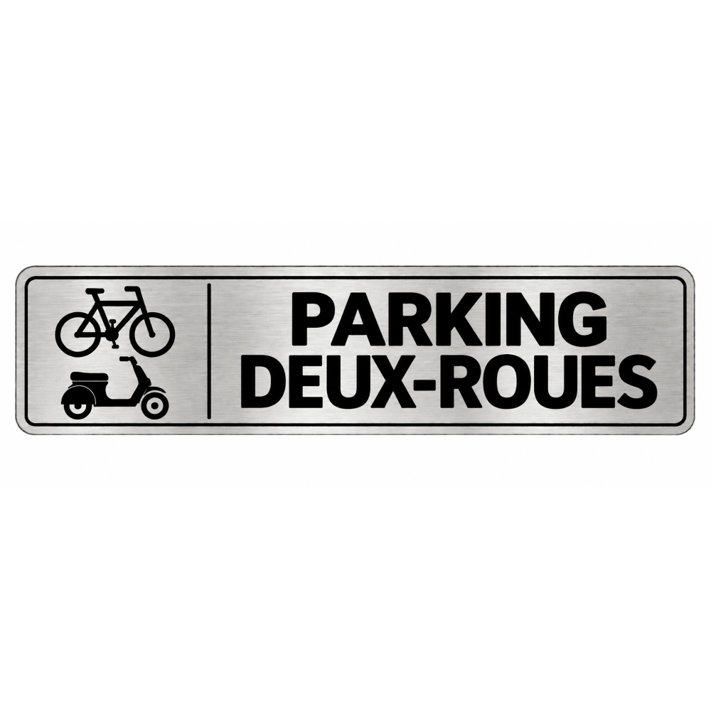 Plaque de porte Parking Deux-Roues PVC argent brossé - signalétique stationnement des vélos