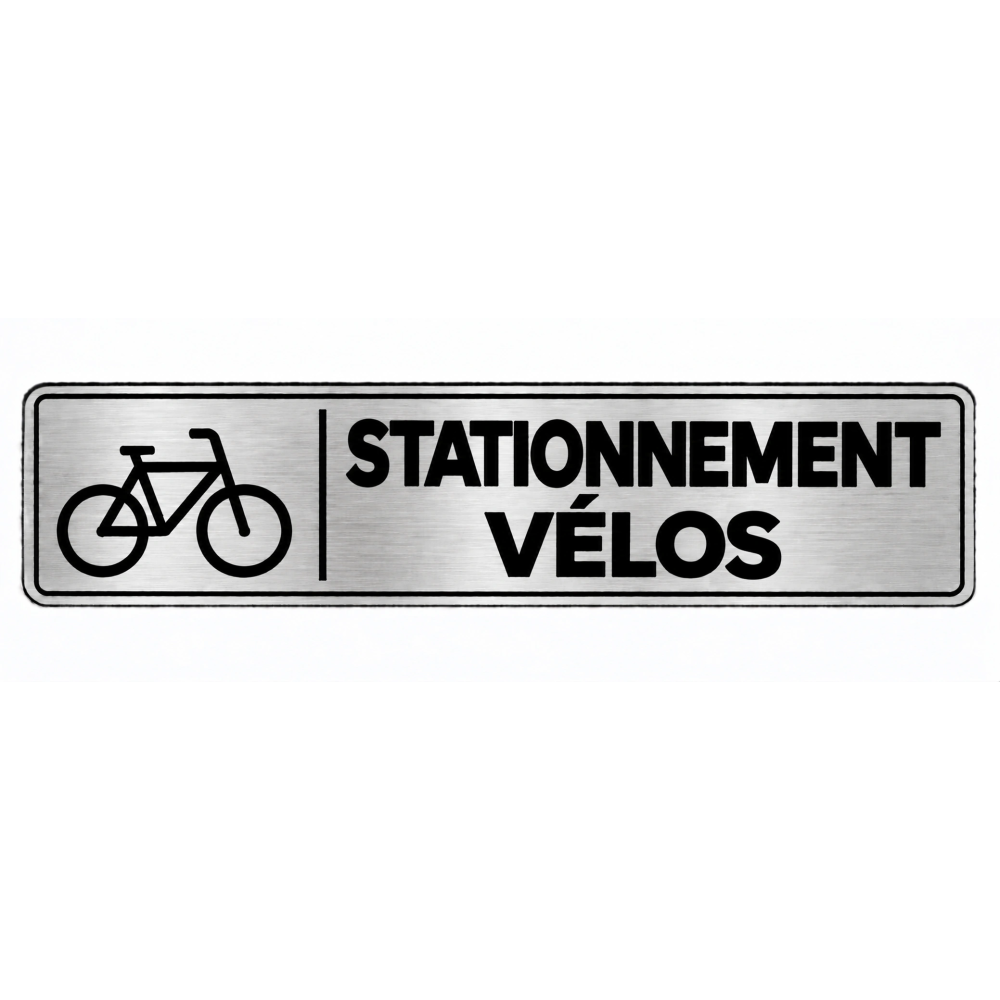 Plaque de porte Stationnement Vélos PVC argent brossé - signalétique stationnement et rangement des vélos - Immograv