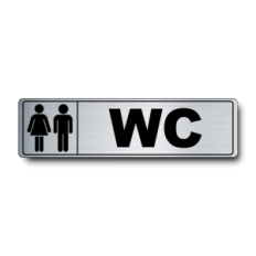 Plaque de porte WC PVC argent brossé - pictogramme homme et femme - Immograv