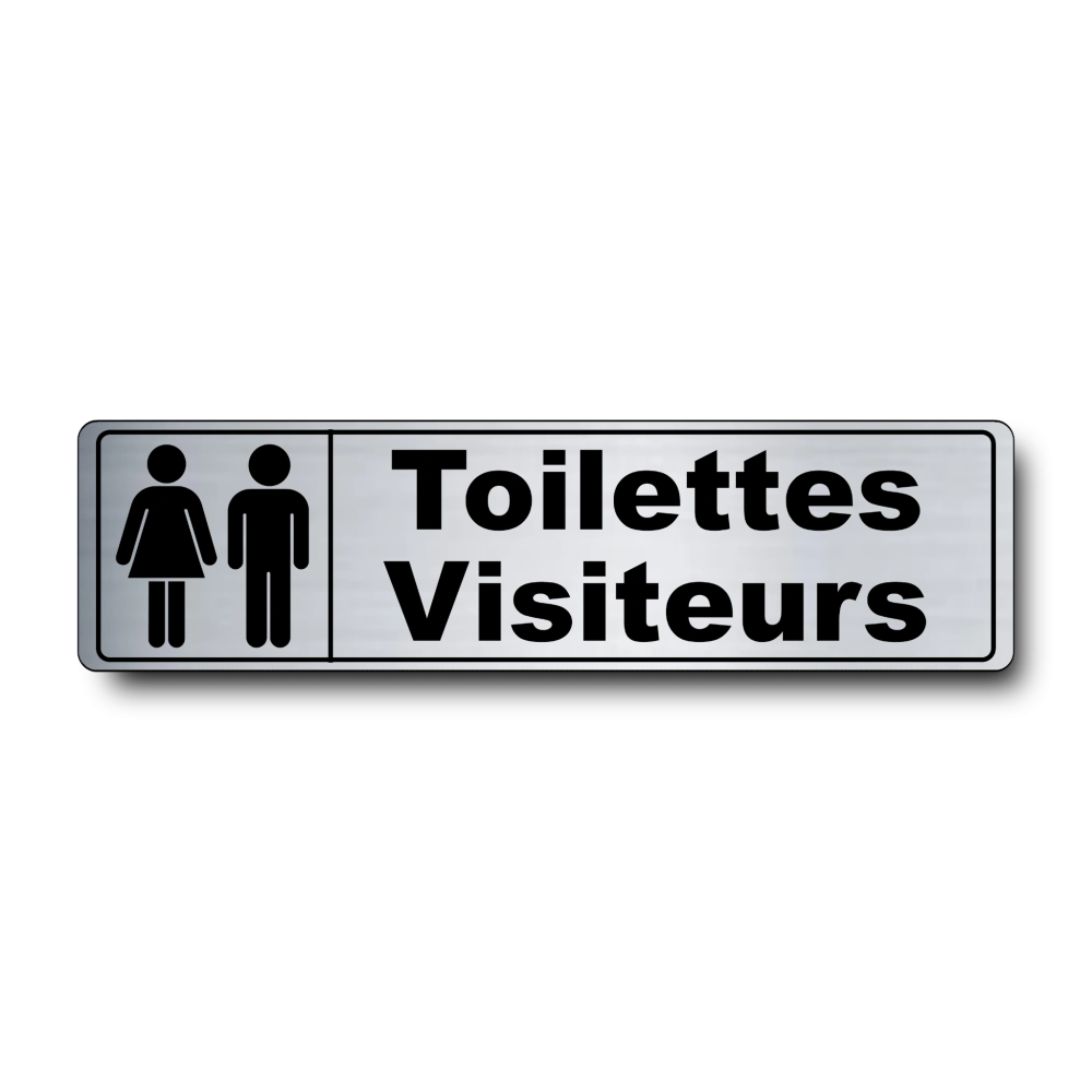 Plaque de porte Toilettes Visiteurs PVC argent brossé - pictogramme femme et homme - Immograv