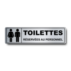 Plaque de porte Toilettes Réservées au Personnel PVC argent brossé - pictogramme femme et homme - Immograv