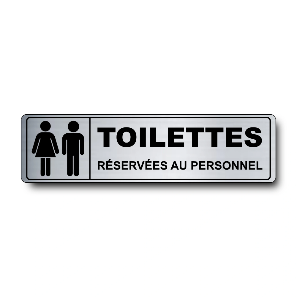 Plaque de porte Toilettes Réservées au Personnel PVC argent brossé - pictogramme femme et homme - Immograv
