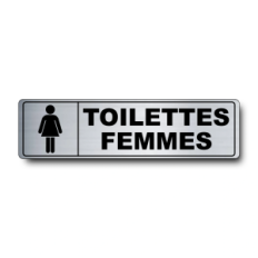 Plaque de porte Toilettes Femmes PVC argent brossé - pictogramme femme - Immograv
