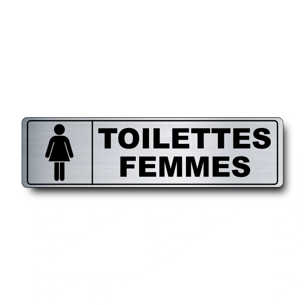 Plaque de porte Toilettes Femmes PVC argent brossé - pictogramme femme - Immograv