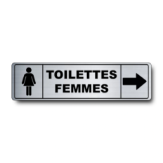Plaque de porte Toilettes Femmes flèche droite PVC argent brossé - pictogramme femme - Immograv