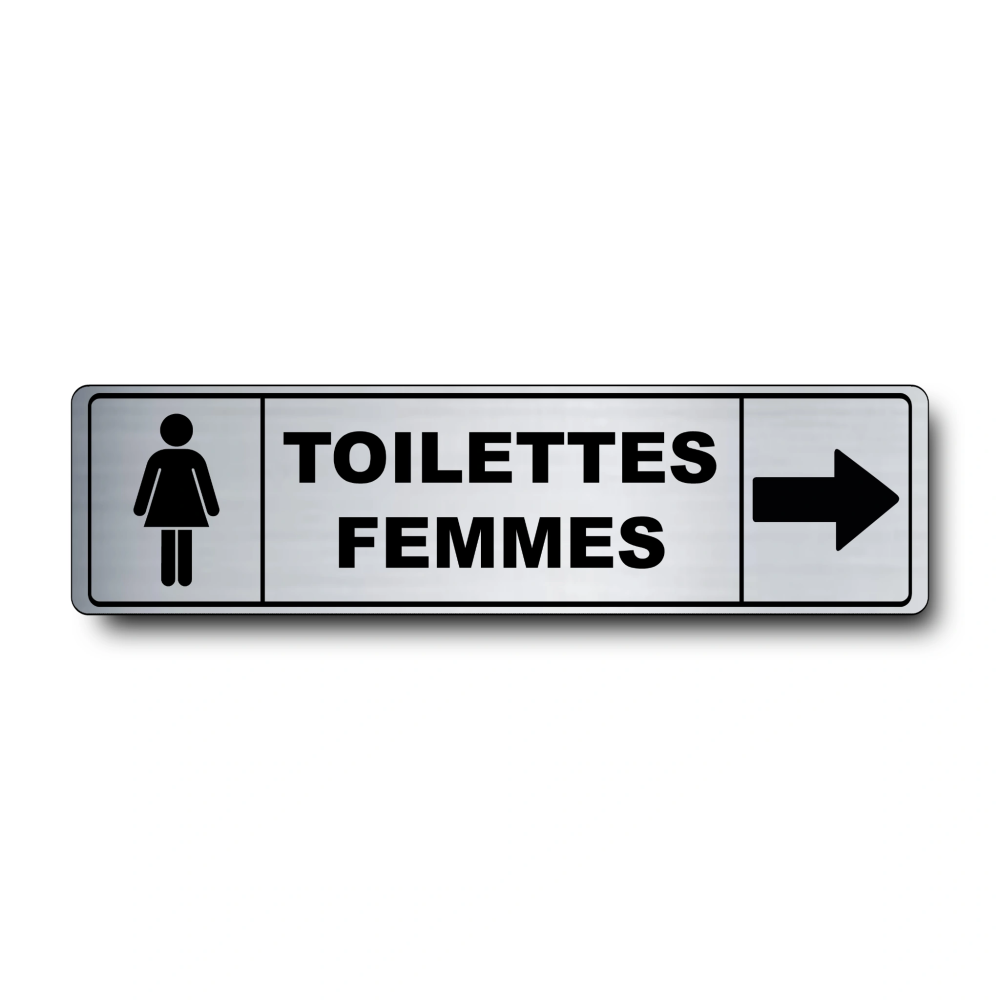 Plaque de porte Toilettes Femmes flèche droite PVC argent brossé - pictogramme femme - Immograv