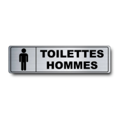 Plaque de porte Toilettes Hommes PVC argent brossé - pictogramme homme - Immograv