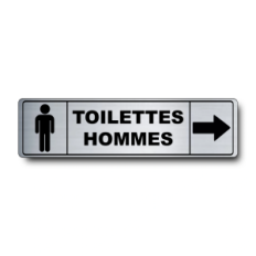 Plaque de porte Toilettes Hommes flèche droite PVC argent brossé - pictogramme homme - Immograv