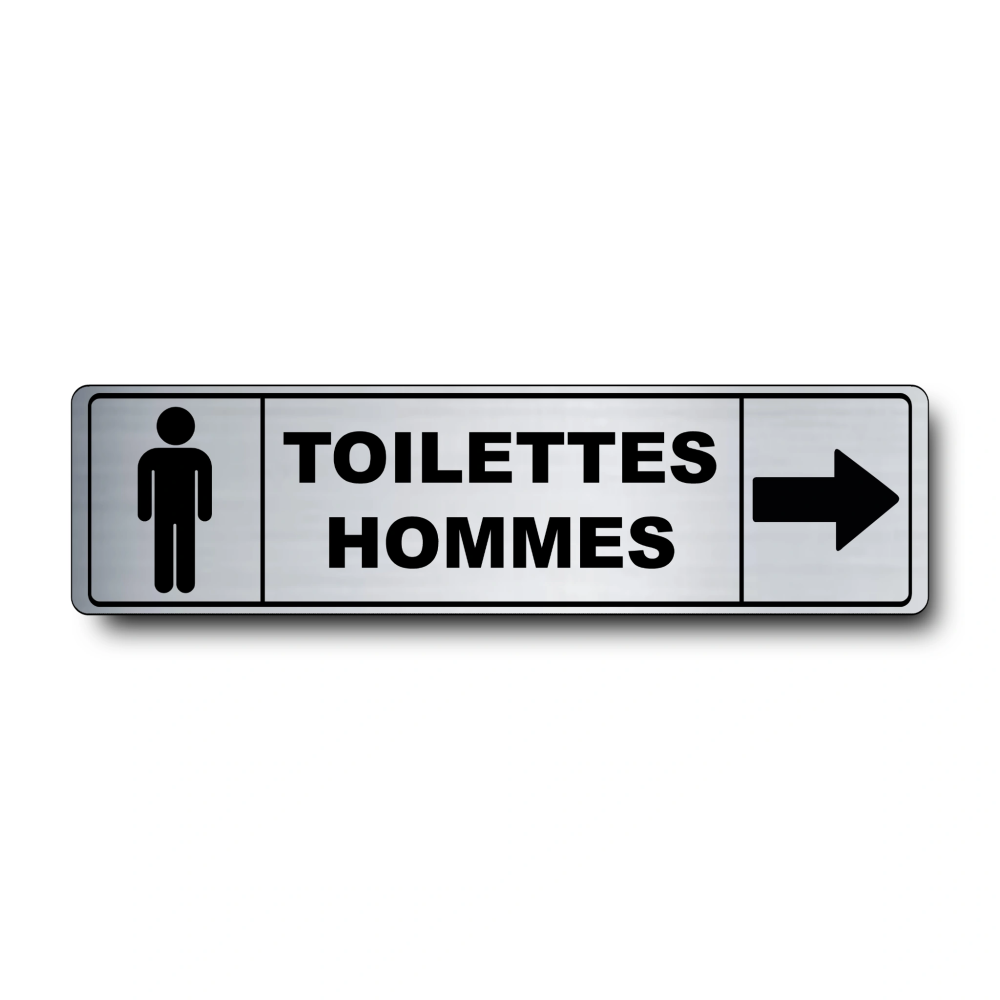 Plaque de porte Toilettes Hommes flèche droite PVC argent brossé - pictogramme homme - Immograv