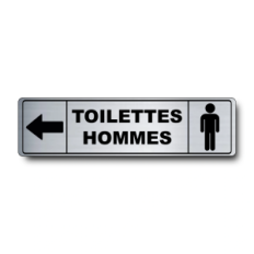 Plaque de porte Toilettes Hommes flèche gauche PVC argent brossé - pictogramme homme - Immograv