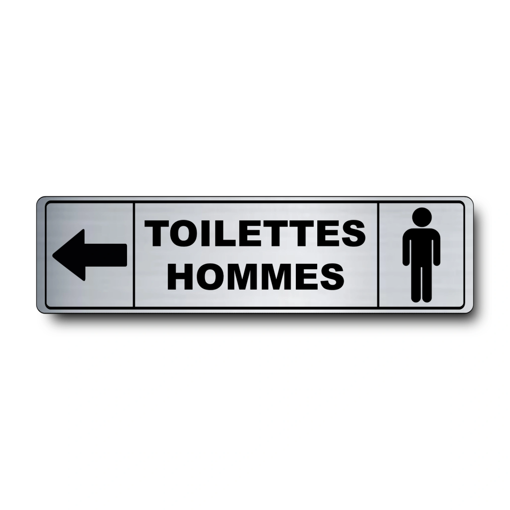 Plaque de porte Toilettes Hommes flèche gauche PVC argent brossé - pictogramme homme - Immograv