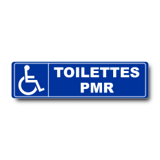 Plaque de porte Toilettes PMR PVC bleu - pictogramme fauteuil roulant - Immograv