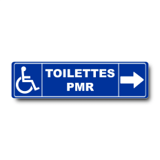 Plaque de porte Toilettes PMR flèche droite PVC bleu- pictogramme accessibilité - Immograv