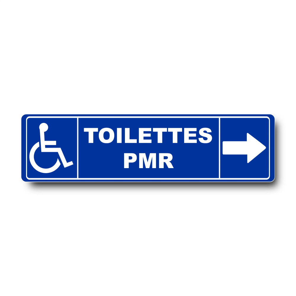 Plaque de porte Toilettes PMR flèche droite PVC bleu- pictogramme accessibilité - Immograv