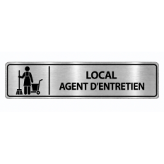 Plaque de porte Local Agent d’Entretien PVC argent brossé - signalétique entretien et maintenance - Immograv