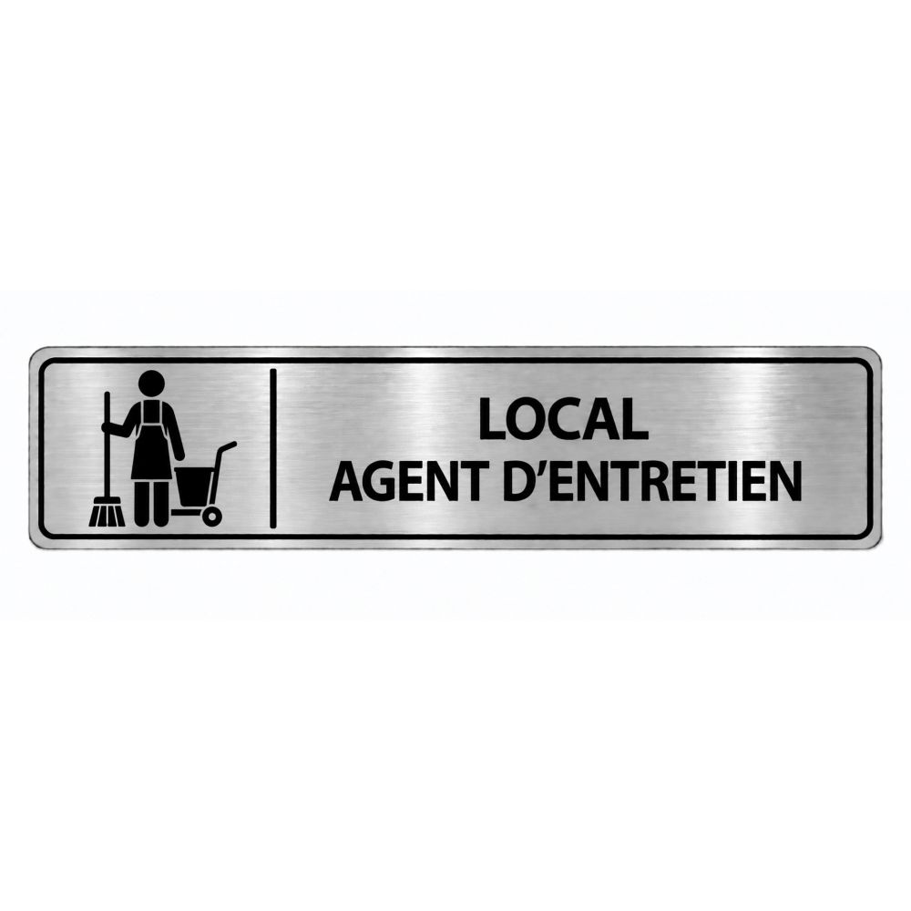 Plaque de porte Local Agent d’Entretien PVC argent brossé - signalétique entretien et maintenance - Immograv