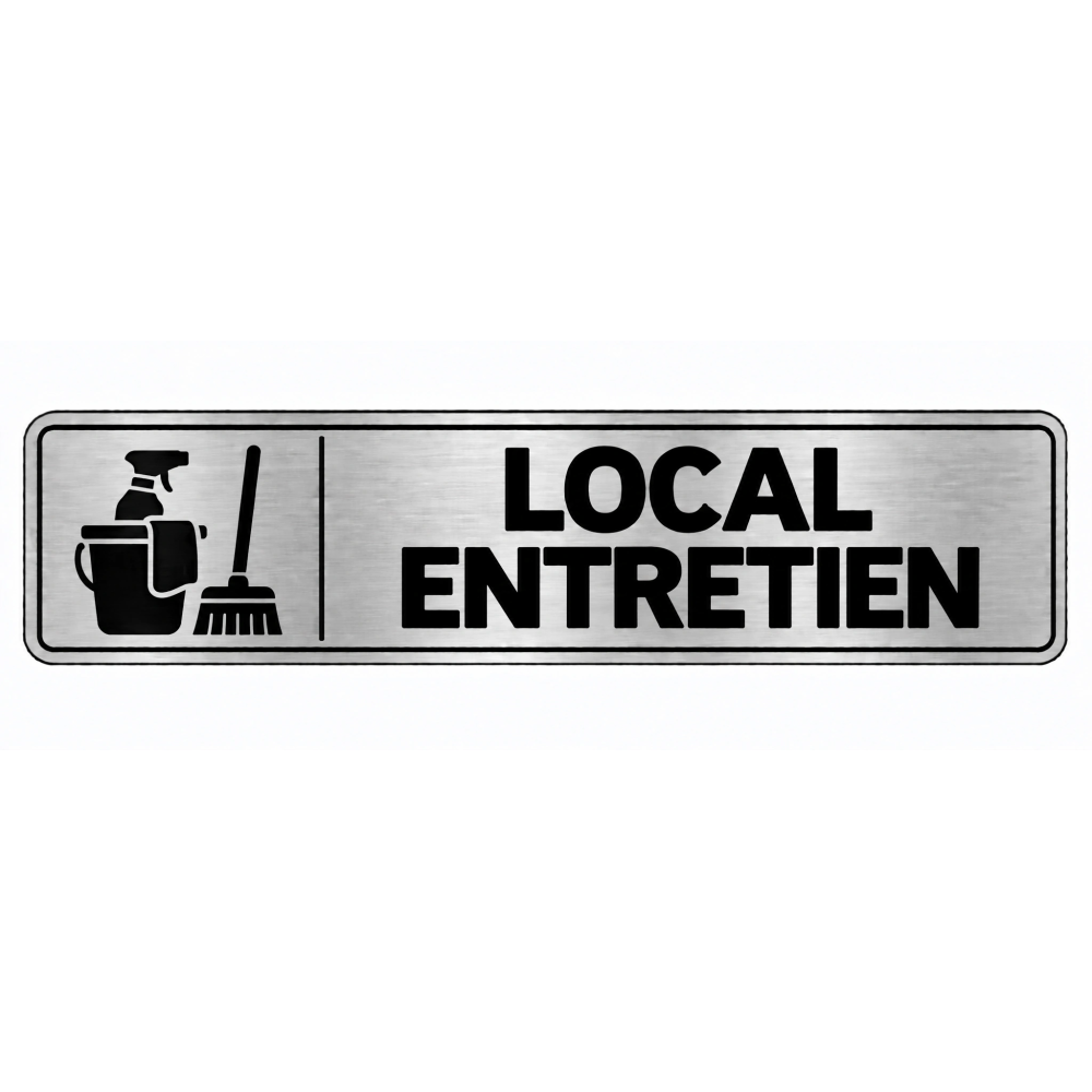 Plaque de porte Local Entretien PVC argent brossé - signalétique entretien et maintenance - Immograv