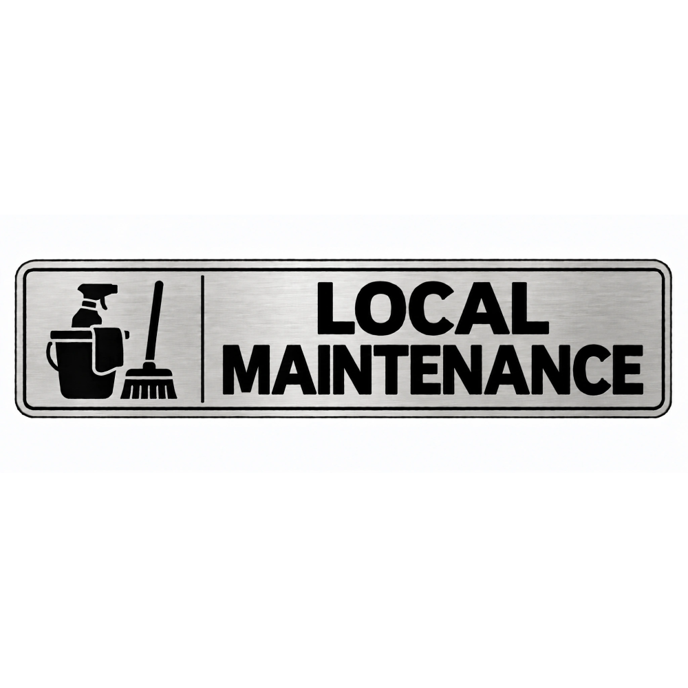 Plaque de porte Local Maintenance PVC argent brossé - signalétique entretien et maintenance - Immograv