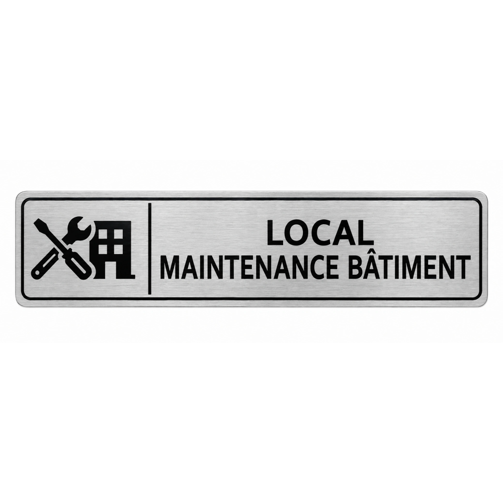 Plaque de porte Local Maintenance Bâtiment PVC argent brossé - signalétique entretien et maintenance - Immograv