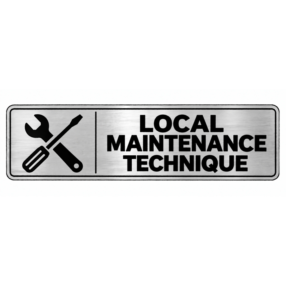 Plaque de porte Local Maintenance Technique PVC argent brossé - signalétique entretien et maintenance - Immograv