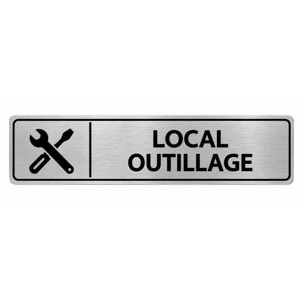 Plaque de porte Local Outillage PVC argent brossé - signalétique entretien et maintenance - Immograv
