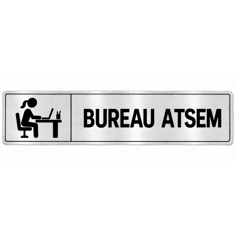 Plaque de porte Bureau ATSEM en PVC argent brossé - signalétique école maternelle - Immograv
