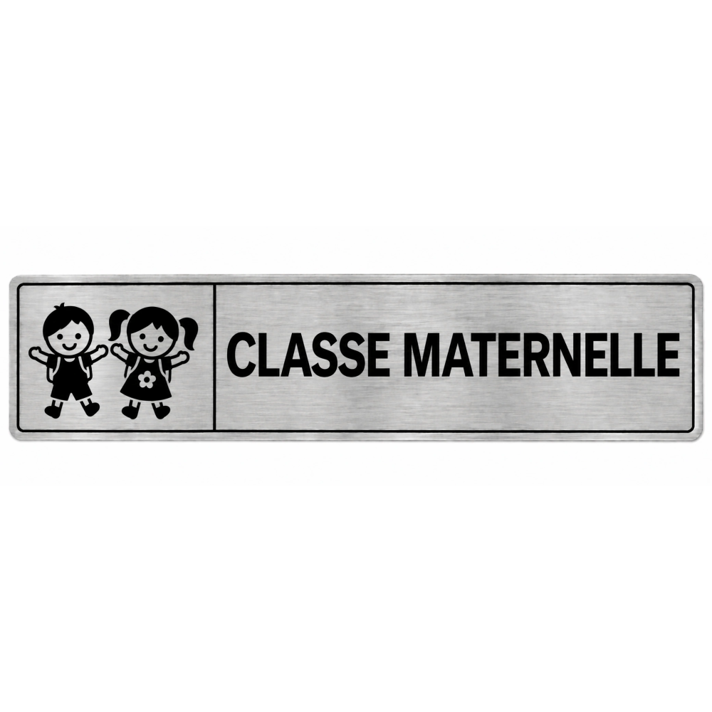 Plaque de porte Classe Maternelle en PVC argent brossé - signalétique école maternelle - Immograv