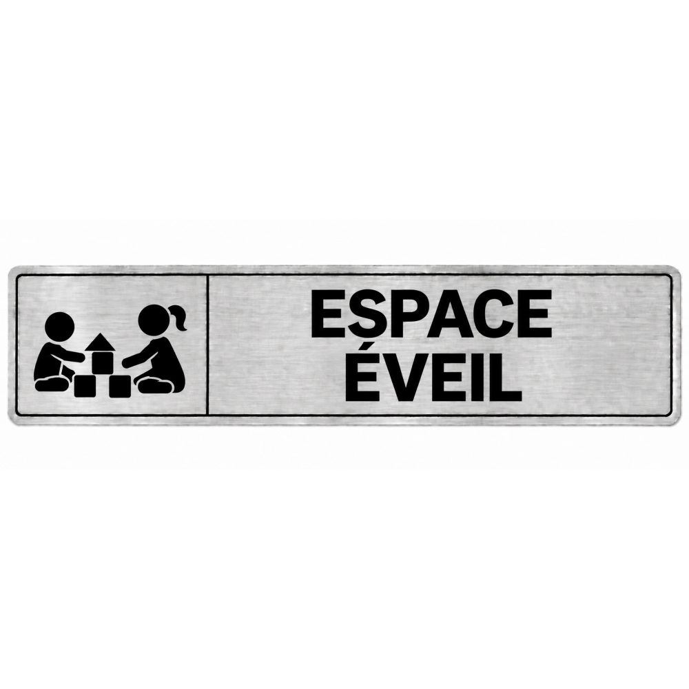Plaque de porte Espace Éveil en PVC argent brossé - signalétique école maternelle - Immograv