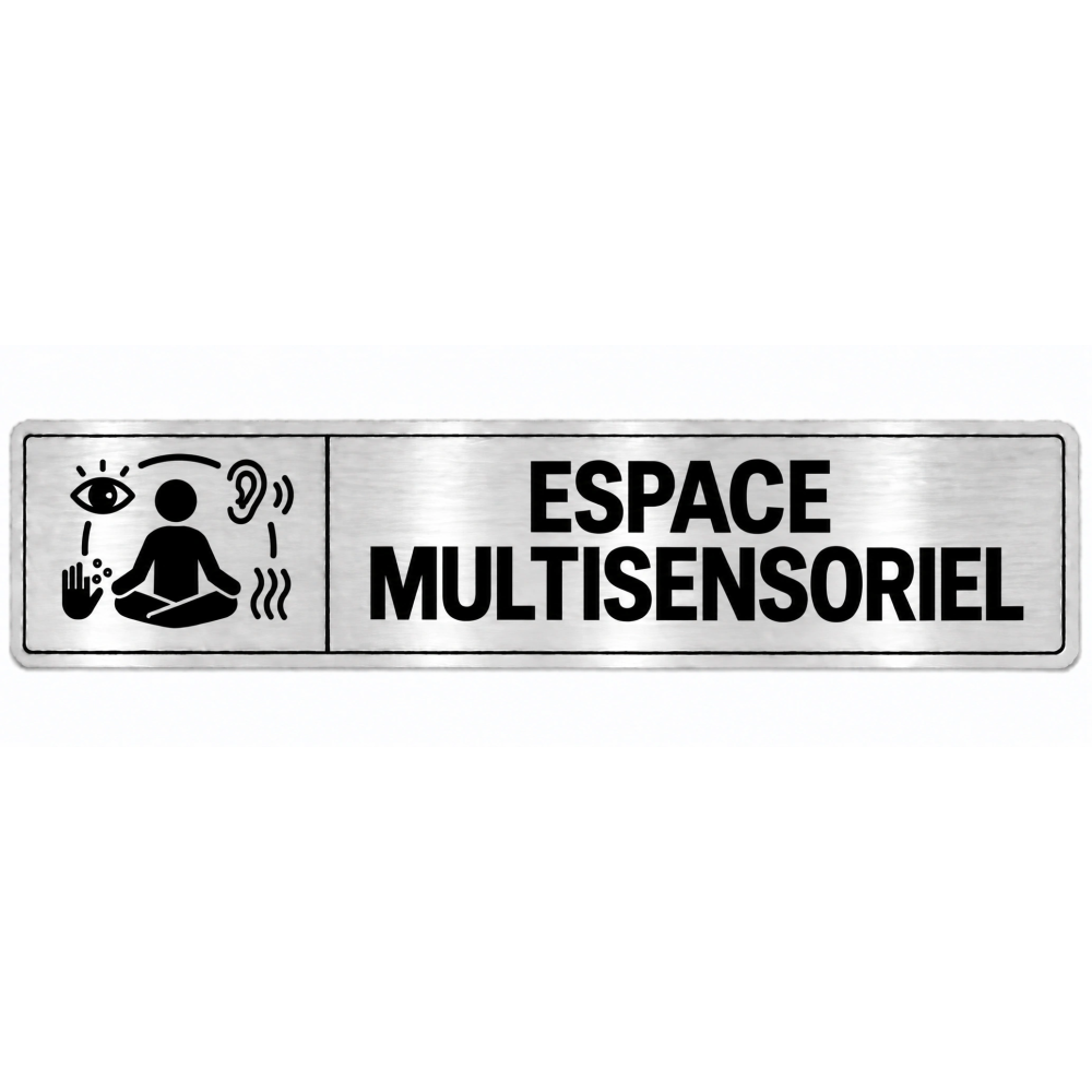 Plaque de porte Espace Multisensoriel en PVC argent brossé - signalétique école maternelle - Immograv