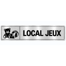 Plaque de porte Local Jeux en PVC argent brossé - signalétique école maternelle - Immograv