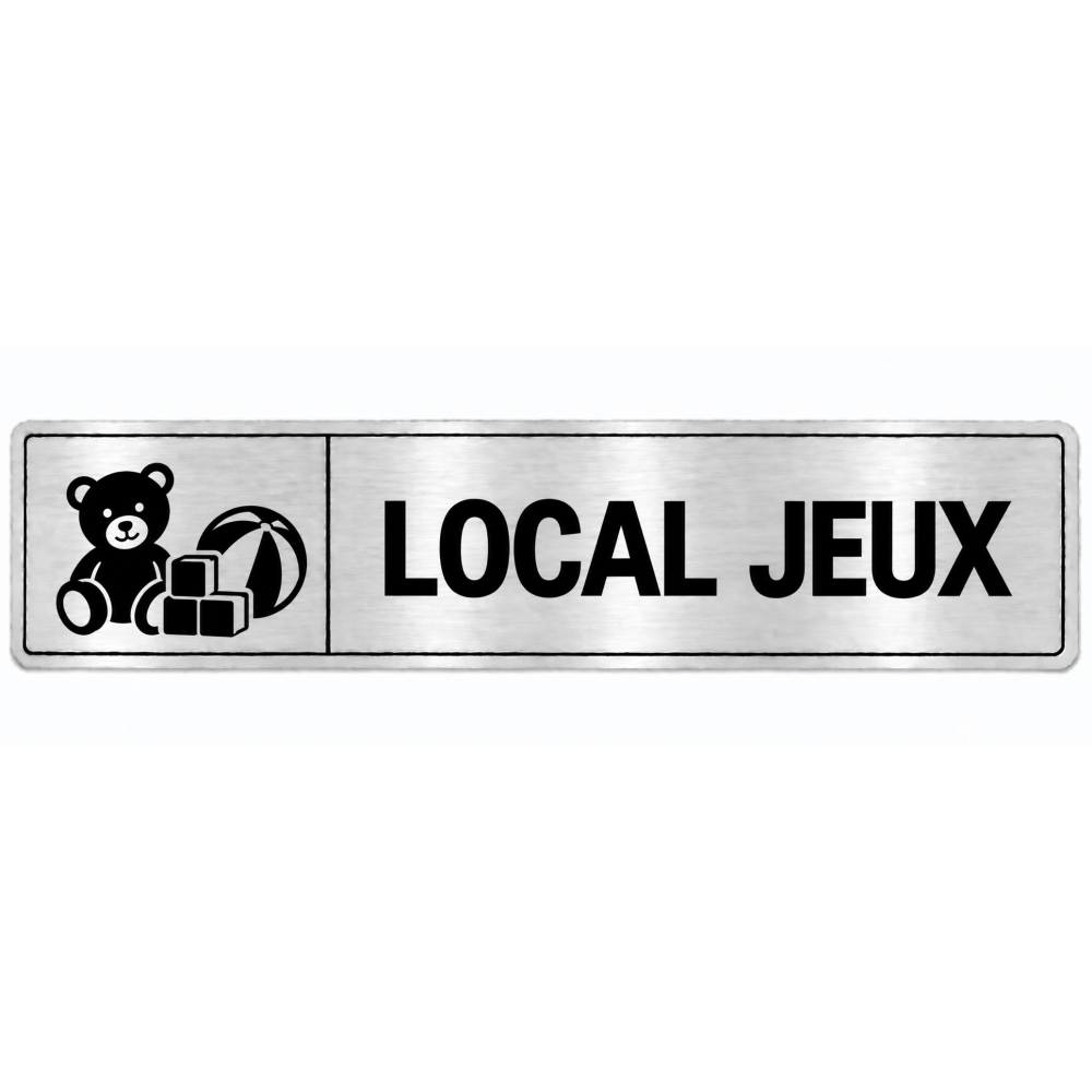 Plaque de porte Local Jeux en PVC argent brossé - signalétique école maternelle - Immograv