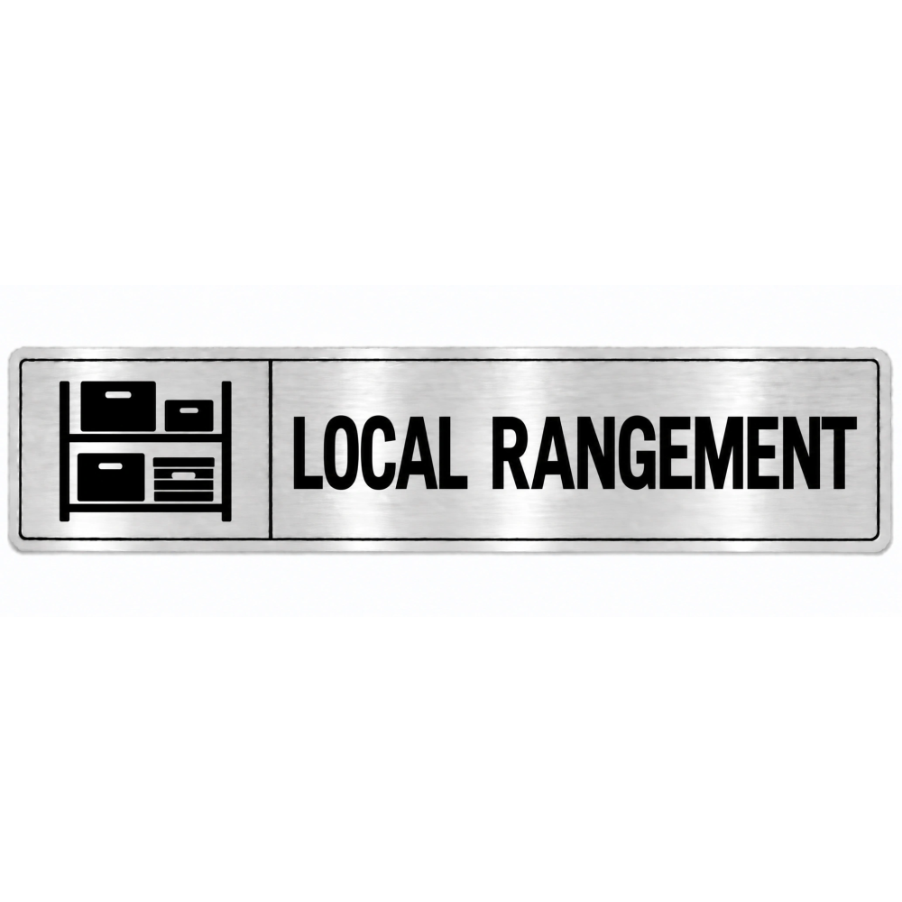 Plaque de porte Local Rangement en PVC argent brossé - signalétique école maternelle - Immograv