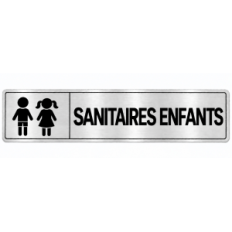 Plaque de porte Sanitaires Enfants en PVC argent brossé - signalétique école maternelle - Immograv