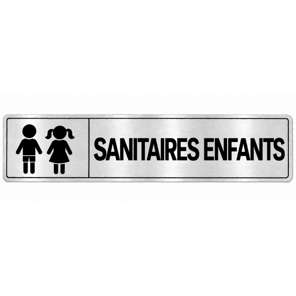 Plaque de porte Sanitaires Enfants en PVC argent brossé - signalétique école maternelle - Immograv
