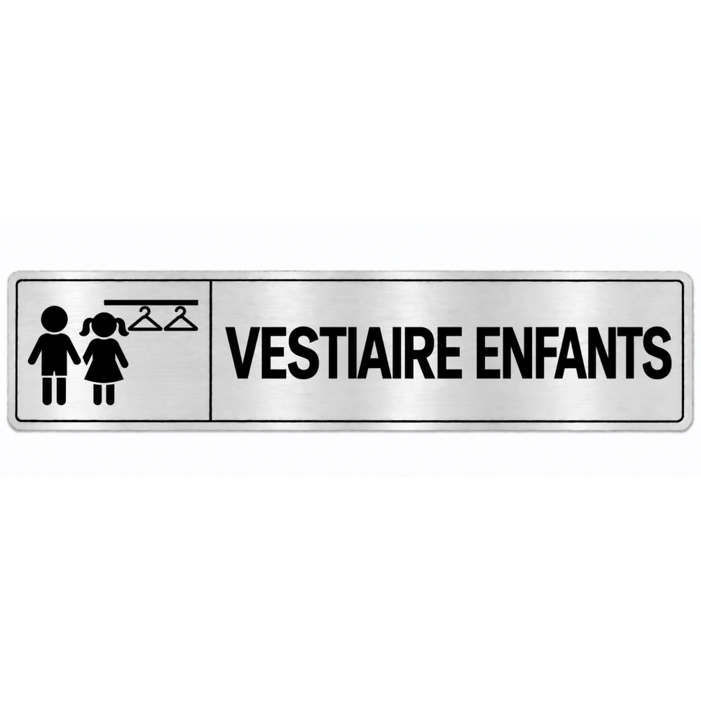 Plaque de porte Vestiaire Enfants en PVC argent brossé - signalétique école maternelle - Immograv