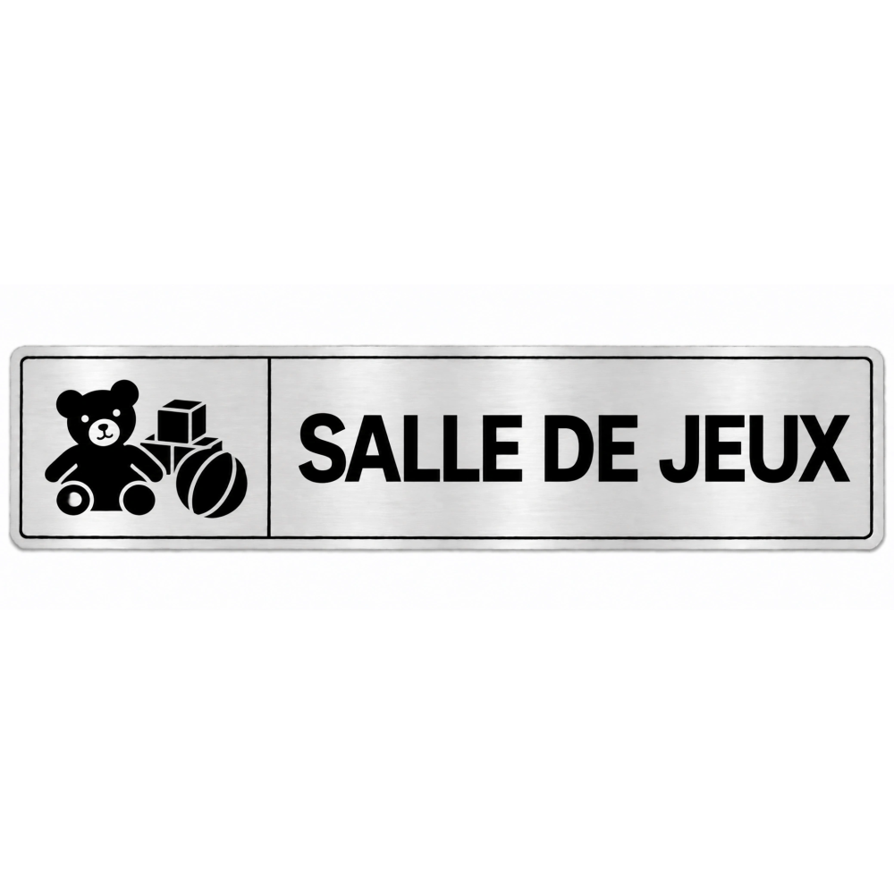 Plaque de porte Salle de Jeux en PVC argent brossé - signalétique école maternelle - Immograv