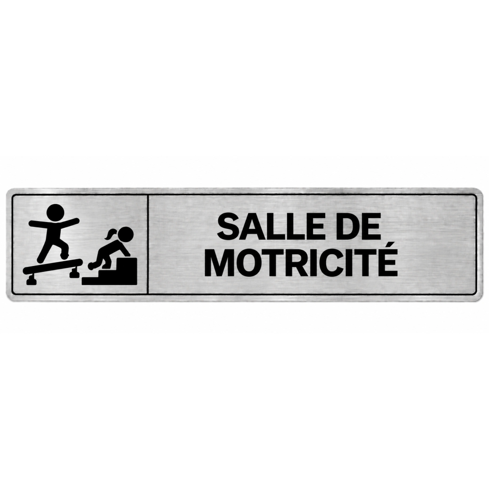 Plaque de porte Salle de Motricité en PVC argent brossé - signalétique école maternelle - Immograv