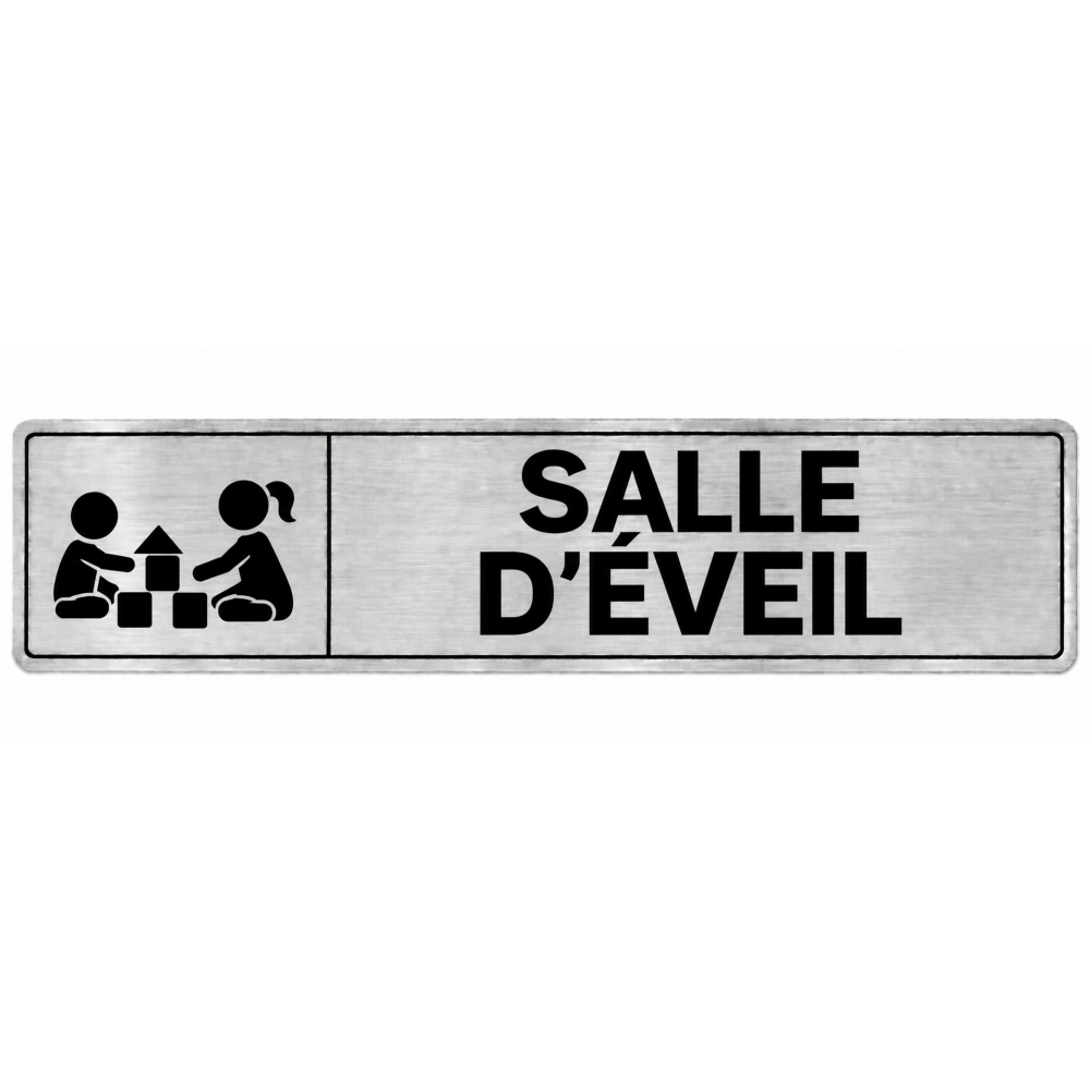 Plaque de porte Salle d’Éveil en PVC argent brossé - signalétique école maternelle - Immograv